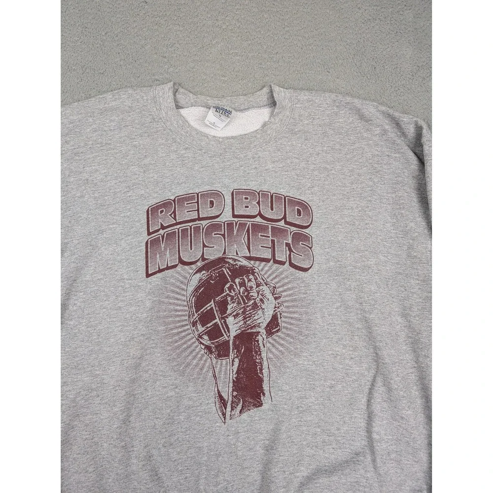 Vintage Red Bud Muskets Sweatshirt Mens XL Gray Football Graphic Gildan‎ 2000s